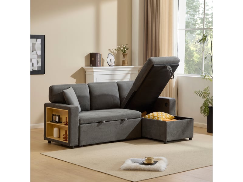  Canapé d'angle convertible - convertible en lit - tissu oxford doux - port usb intégré 214x131x87cm - Conforama C