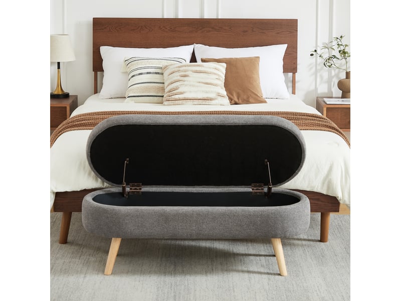  Banc de rangement 110x40x42 cm en chenille grise  - Conforama D