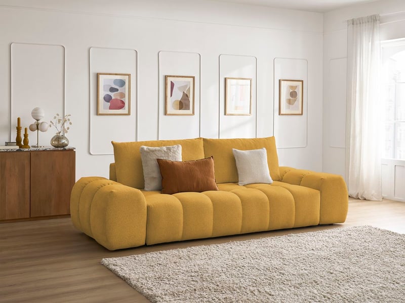 Bobochic canapé droit fixe 3 places everest tissu chiné jaune EVEREST - Conforama B
