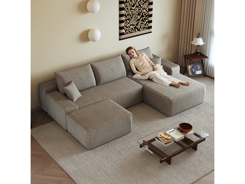  Canapé d'angle modulable en l 270 cm, canapé méridienne camel assise profonde, sans montage  - Conforama E