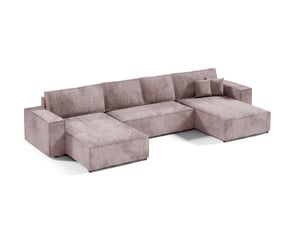 Canapé d'angle panoramique convertible ULTRA 4 places Velours côtelé violet avec coffre de rangement