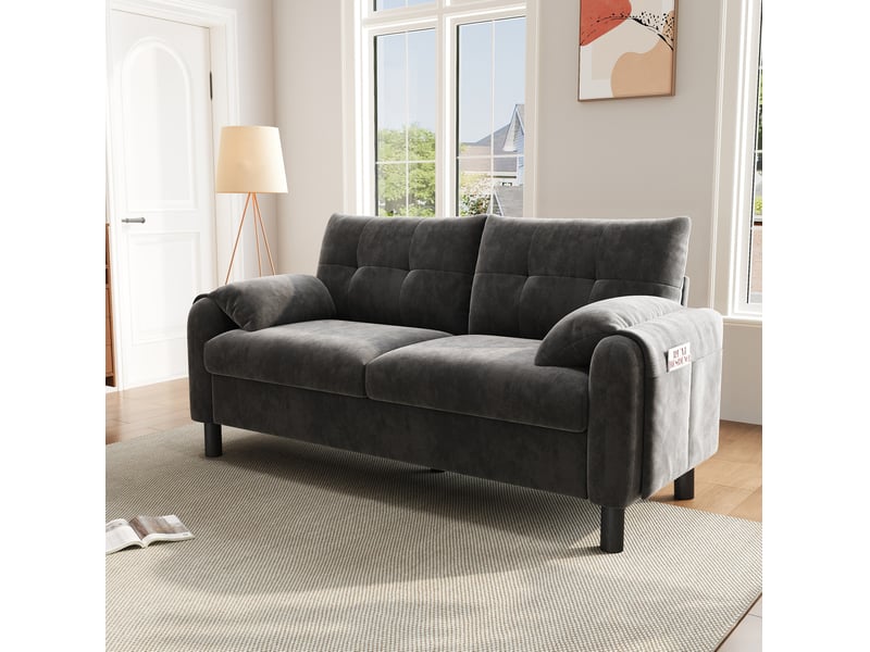 Canapé modulable ulevr 2 places avec poches latérales, 158 cm, chenille gris - Conforama D