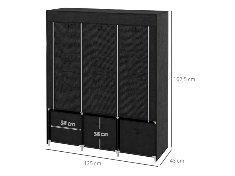  Armoire penderie pliable en tissu non tissé avec 3 tiroirs, 125 x 43 x 162,5 cm, noire  - Conforama C