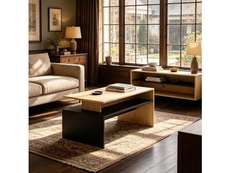  Table basse 95x55x50 cm en mdf avec étagère noir et bois naturel chicfurn  - Conforama C