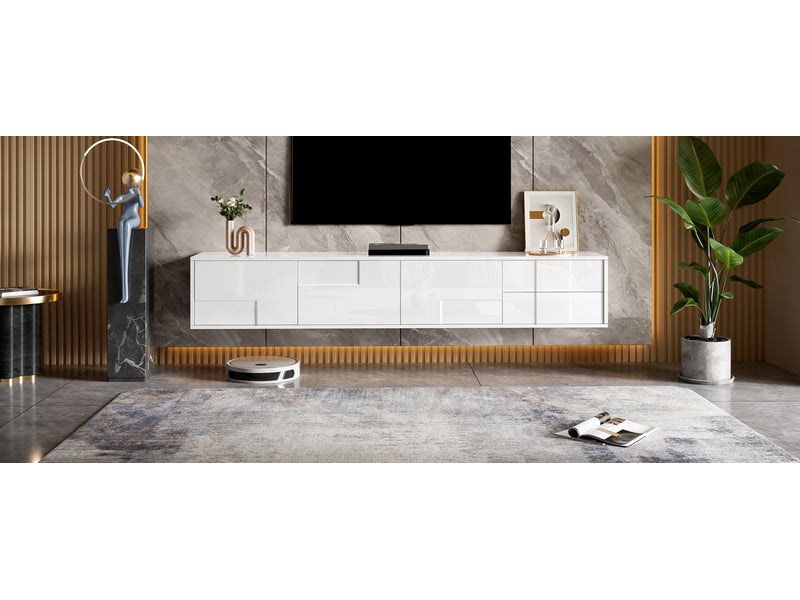  Meuble tv blanc 170 cm, finition brillante et rangement généreux  - Conforama C