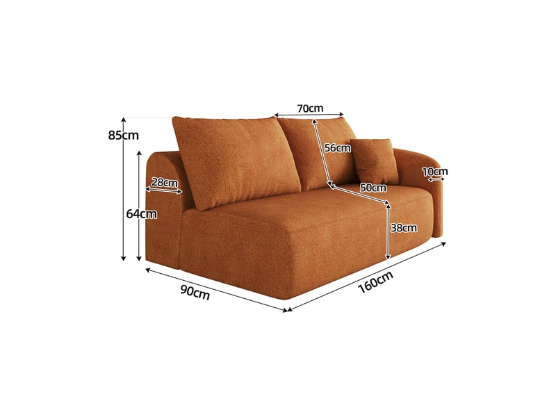  Canapé 2 places orange en tissu chenille, design moderne sans montage, 160 cm  - Conforama C