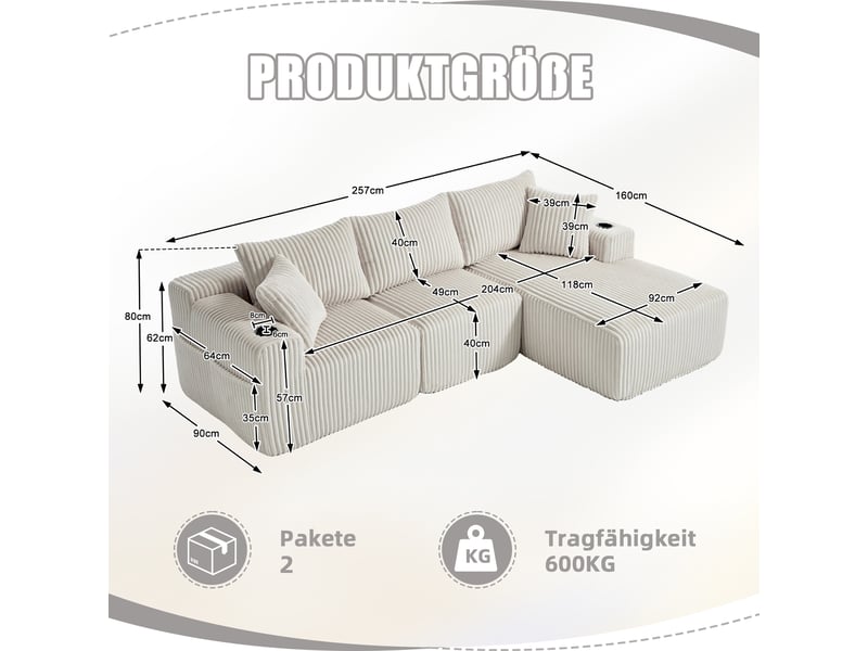Canapé d'angle droit convertible 3 places tissu beige canapé d'angle beige - Conforama D