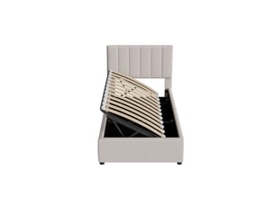Lit coffre simple pour enfant - 90 x 200 cm-beige - avec tête de lit capitonnée et vérins hydrauliques