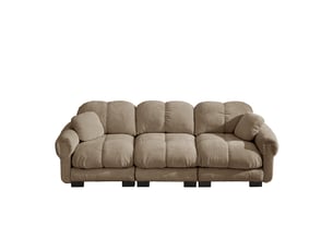 Canapé modulable 3 places en tissu chenille marron, design contemporain avec coussins décoratifs et structure renforcée pour salon moderne