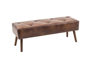 Banc de chevet avec pieds en bois et assise rembourrée, 114 x 38 x 42 cm, marron