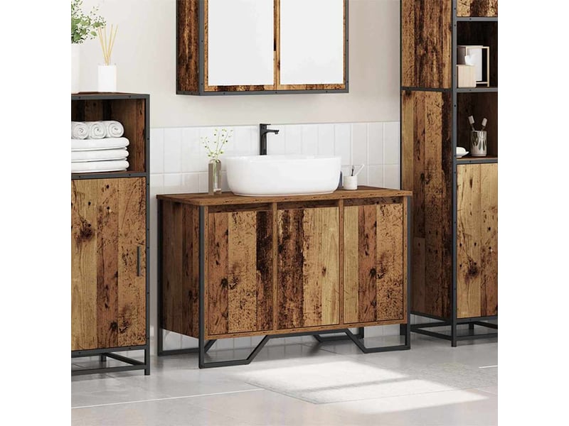 Meuble de lavabo de salle de bain, armoire de bain bois ancien 91 x 35 x 60 cm cf65509  - Conforama D