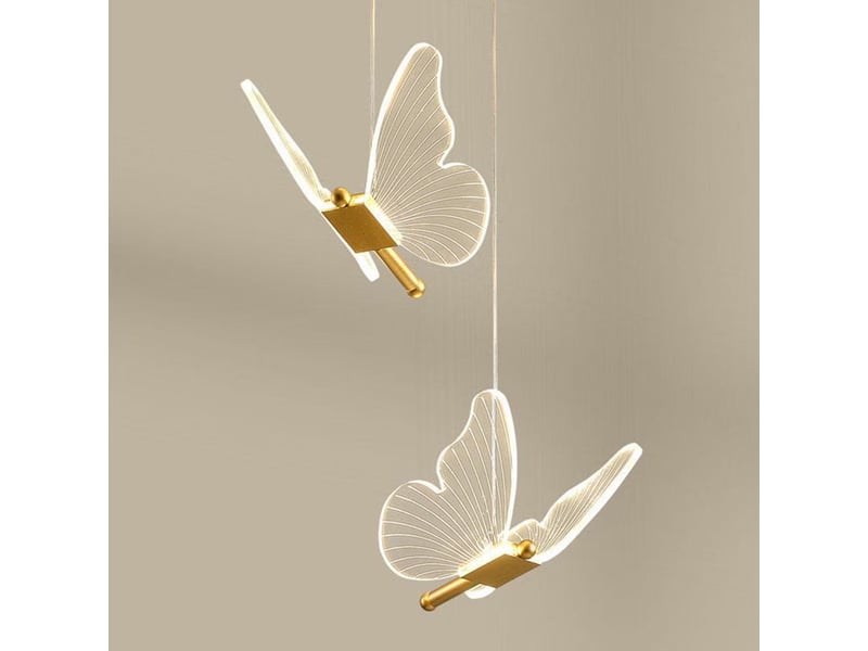  Suspension luminaire papillon led dorée en acrylique, 3 couleurs de lumière, lampe de chevet pour chambre et salon  - Conforama D
