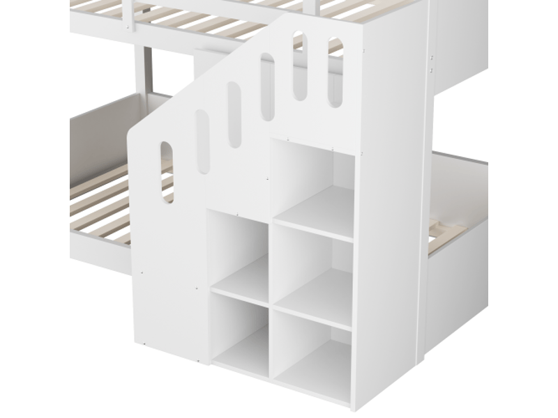  Lit superposé pour enfants en bois massif 90x200cm avec escaliers,casiers et balustrade stable,sans matelas,blanc lit enfant blanc - Conforama E