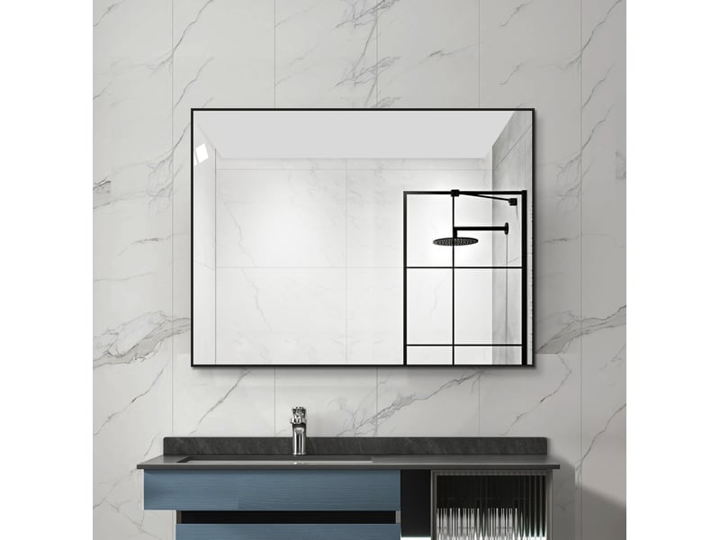  Miroir de salle de bains 60x80 cm en verre avec cadre aluminium noir  - Conforama E