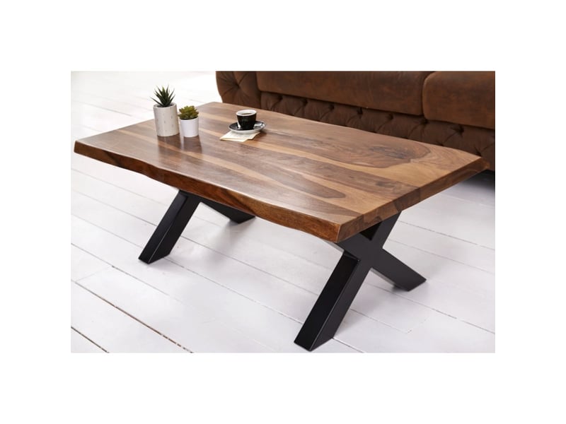  Table basse orkan 110 cm en bois massif de sheesham et métal noir  - Conforama C