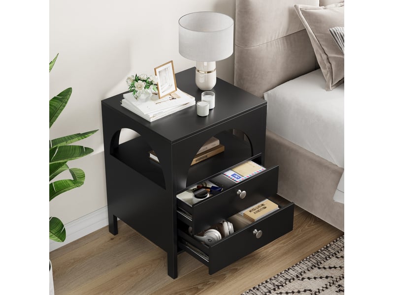  Table de chevet noire avec 2 tiroirs et 1 niche ouverte 45 x 40 x 58 cm  - Conforama C