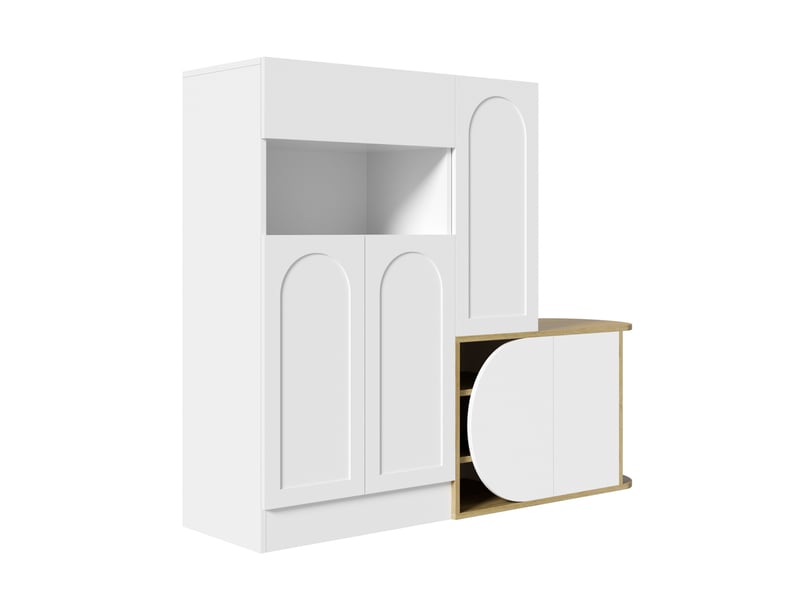  Meuble à chaussures avec banc 130x35x110,5 cm - vestiaire d'entrée multifonctionnel avec 5 portes, 1 tiroir et niche - mdf - blanc et bois  - Conforama A
