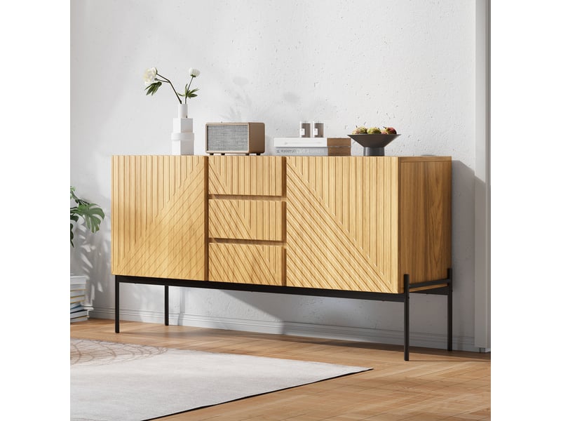 Buffet 150x40x75 cm , avec 2 portes et 3 tiroirs , pieds métalliques, ,bois RN Store - Conforama D