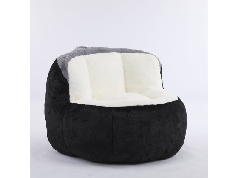  Fauteuil-pouf de sol 110 x 100 x 77 cm – grand sofa lounge en de mousse haute résilience avec poignée intégrée - fausse fourrure -noir et blanc  - Conforama A