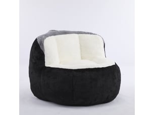 Fauteuil-pouf de sol 110 x 100 x 77 cm – grand sofa lounge en de mousse haute résilience avec poignée intégrée - fausse fourrure -noir et blanc
