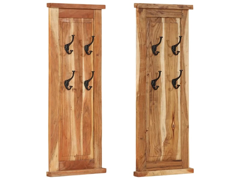  Lot de 2 porte-manteaux muraux vintage style antique 38 x 100 cm avec crochets en bois acacia 02_0046940  - Conforama A