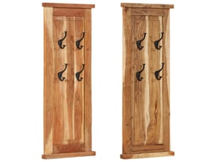 Lot de 2 porte-manteaux muraux vintage style antique 38 x 100 cm avec crochets en bois acacia 02_0046940