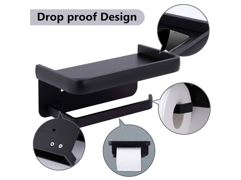  1pc porte papier toilette mural support papier rouleau aluminium derouleur papier wc avec étagère de rangement noir  - Conforama C
