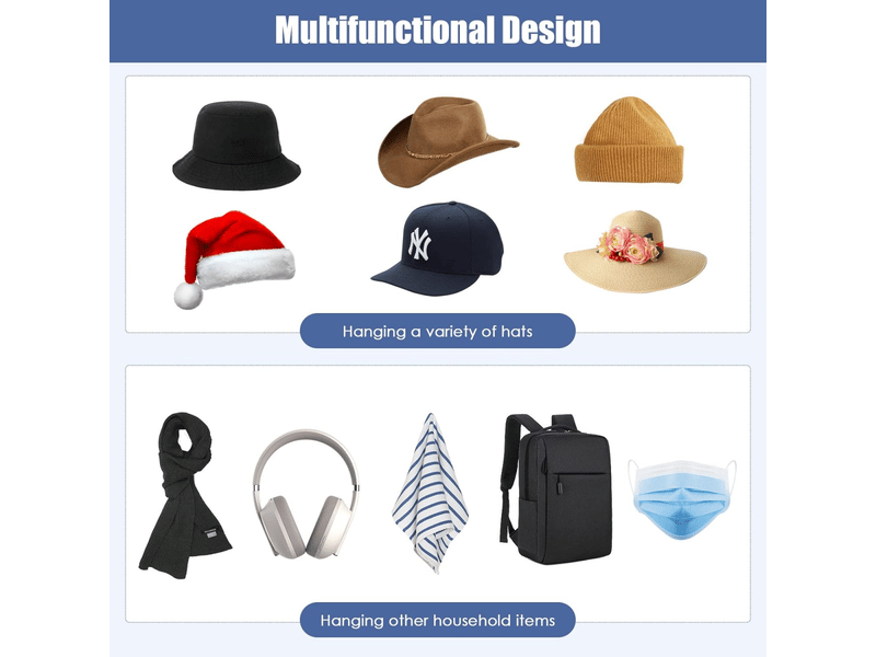 Blanc - 10 porte-chapeaux, suspension murale de casquettes de baseball, porte-chapeau collé, porte-serviette pour chapeau, organisateur de porte, pièc - Conforama E