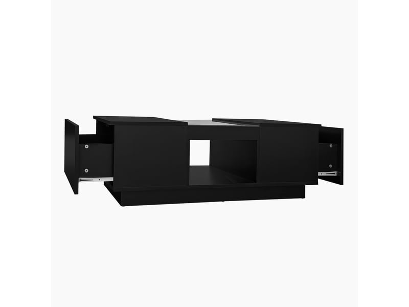  Noir couchtisch 100x50x35,5 cm – avec revêtement en verre, éclairage led, réglage par application, 2 prises de courant et 1 ouverture par jour  - Conforama D