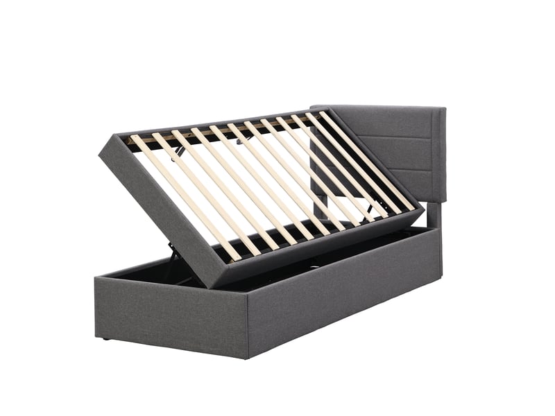  Lit simple gris 90x200 cm avec sommier métal et grand coffre de rangement  - Conforama E