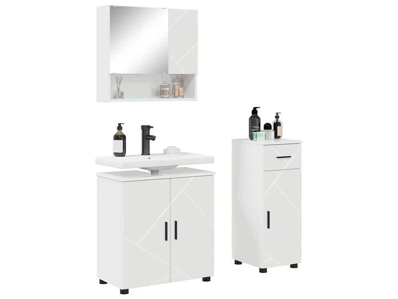  Ensemble de mobilier de salle de bain 3 pc blanc brillant cf64248  - Conforama C
