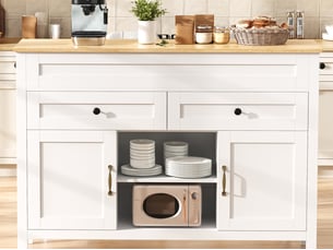 Îlot de cuisine 120 x 40-76 x 92 cm avec table coulissante, 2 tiroirs, 2 portes et rangements, blanc, en mdf robuste