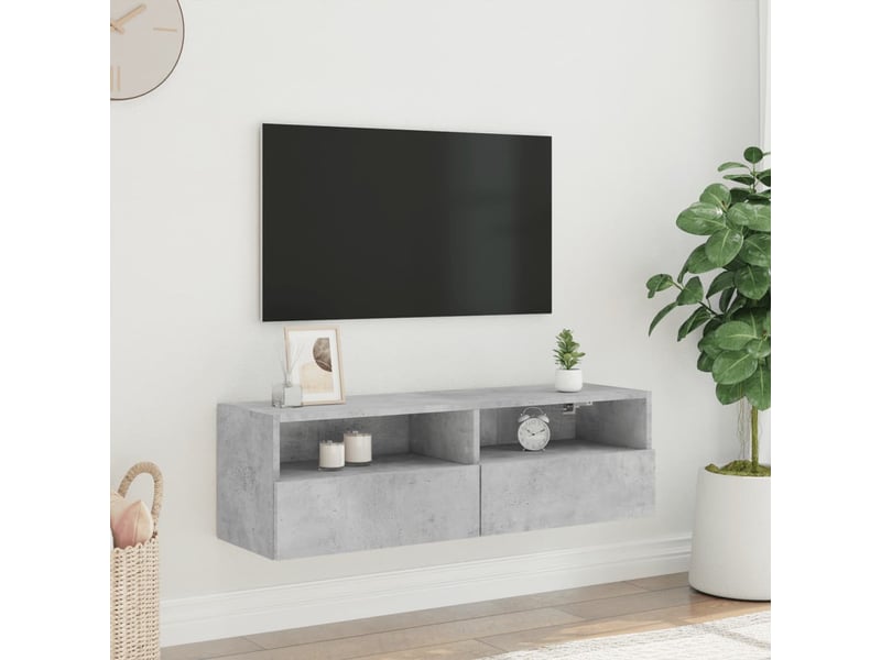  Meuble tv - banc tv - meuble de rangement mural gris béton 100x30x30 cm bois d'ingénierie  - Conforama C
