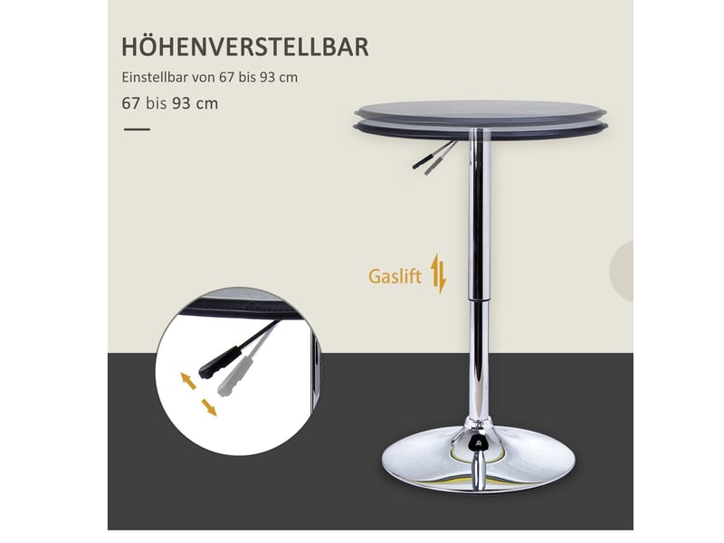  Table basse ø60x70x90, plateau simili-cuir et piètement chromé, hauteur réglable, plateau rotatif 360°  - Conforama D
