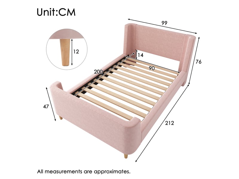  Lit enfant rembourré 90 x 200 cm, motif astronaute, pieds en bois massif, tête de lit rembourrée, sommier à lattes, pour la chambre, velours, rose ABC - Conforama C
