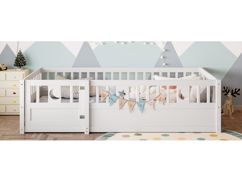  Lit enfant 90x190 cm avec barrière blanche en pin motif étoile et lune sans sommier ni matelas Sol Morn - Conforama B