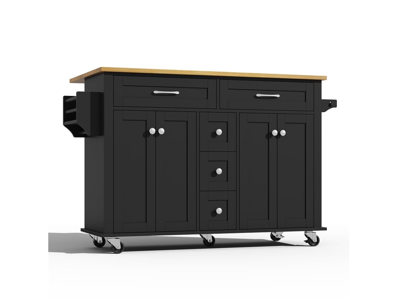  Desserte de cuisine 140 x 65 x 89 cm noir et naturel en mdf, plateau rabattable avec 5 tiroirs et 4 portes  - Conforama D