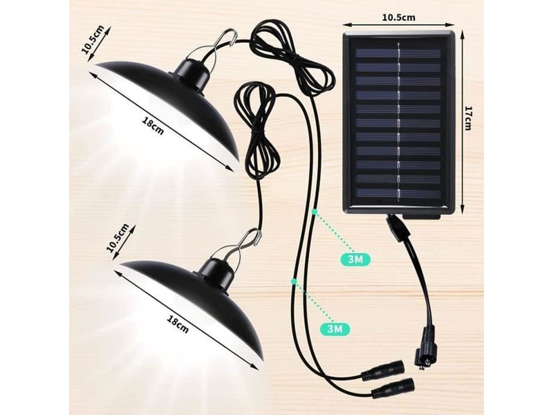 Eclairage solaire suspendu led double tete avec detecteur de mouvement 4 modes telecommande ip65 noir - Conforama D