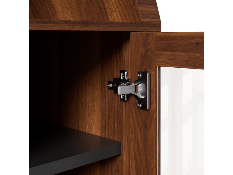 Buffet haut 110x40x185cm, 3 vitrines en verre, 3 compartiments fermés, étagères réglables, niche arrondie, mdf et panneaux de particules, noyer ABC - Conforama D