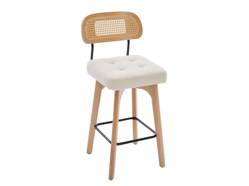  Lot de 2 tabourets de bar pivotants 360° en chenille beige avec dossier  - Conforama D