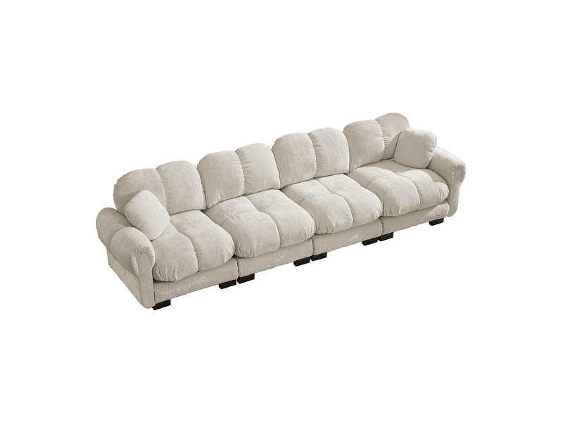  Canapé modulaire 4 places à coussins matelassés - lpospi - dossier ergonomique en chenille kaki clair 330 × 86 × 90 cm  - Conforama A