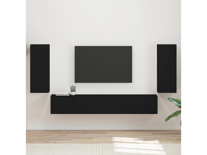  Ensemble meuble tv - banc tv - meuble de rangement 4 pcs noir bois d'ingénierie  - Conforama B
