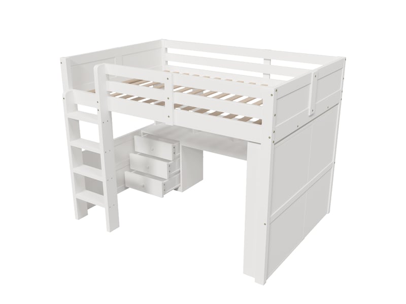 Lit mezzanine blanc 140 × 200 cm, led, armoire, bureau, tiroirs et rangements - Conforama D