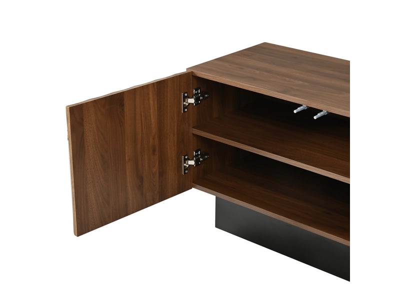  Meuble tv, 180 x 40 x 50 cm, portes à motif en relief arqué tridimensionnel, piètement noir, étagères fixes, couleur noyer  - Conforama E