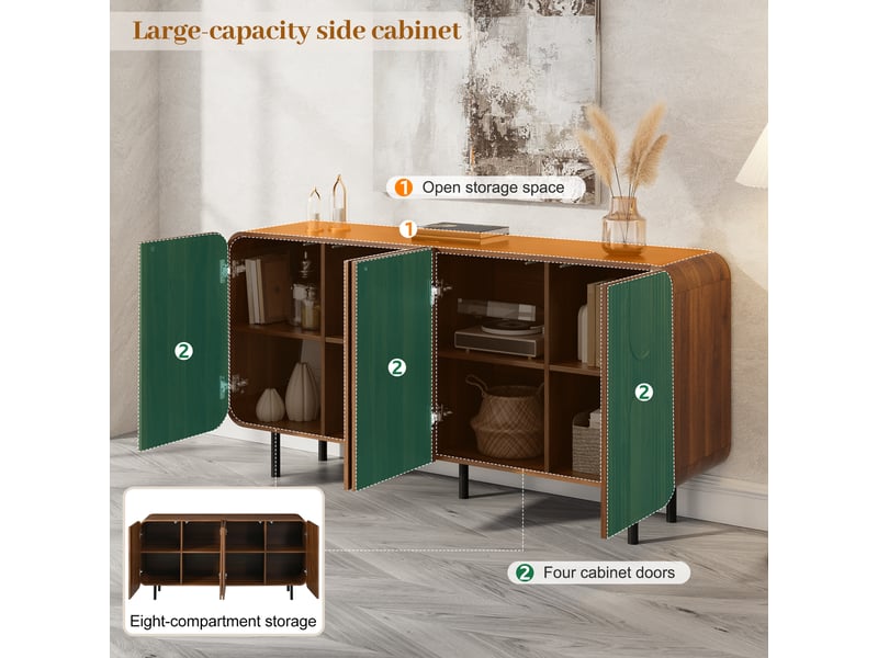  Buffet, 160x40x79 cm,4 portes avec rangement, coloris noyer  - Conforama D