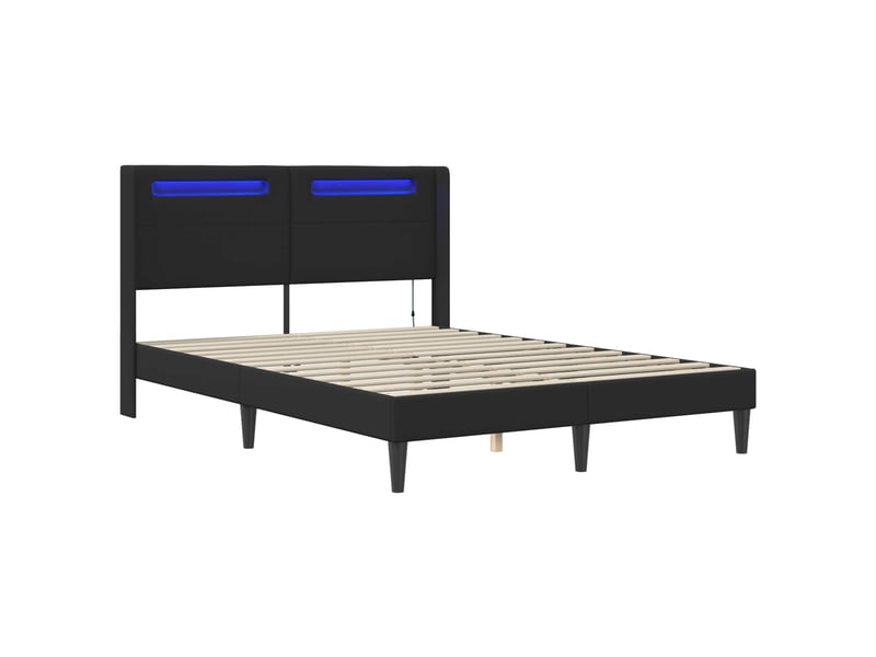  Lit double- lit adulte -  cadre de lit avec bandes led noir 120 x 190 cm simili cuir  - Conforama D