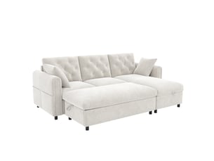 Canapé droit convertible <strong>MAISENTIEL</strong> <strong></strong> 3 places Polyester beige avec coffre de rangement