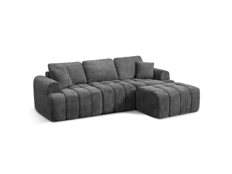 Ensemble canapé modulable d'angle 3 places avec pouf, canapé compressé en tissu chenille pour salon, gris - Conforama A