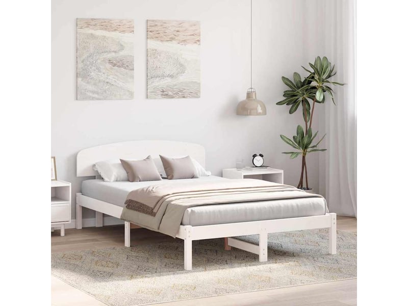  Lit double- lit adulte -  cadre de lit avec tête de lit blanc 140 x 190 cm pin massif  - Conforama B