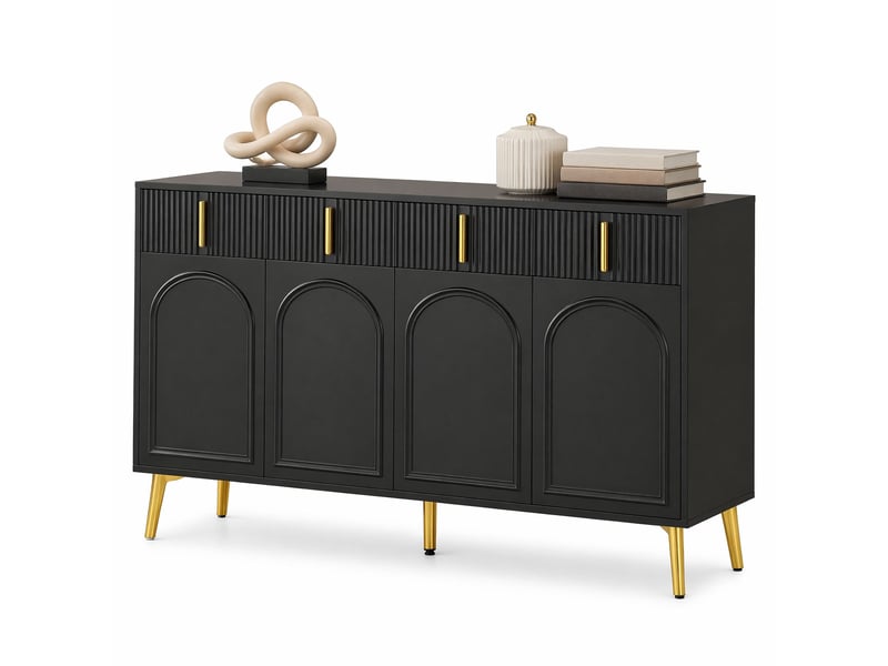  Buffet bas modenvie noir 140 x 38 x 82 cm 4 portes 4 tiroirs mdf  - Conforama A